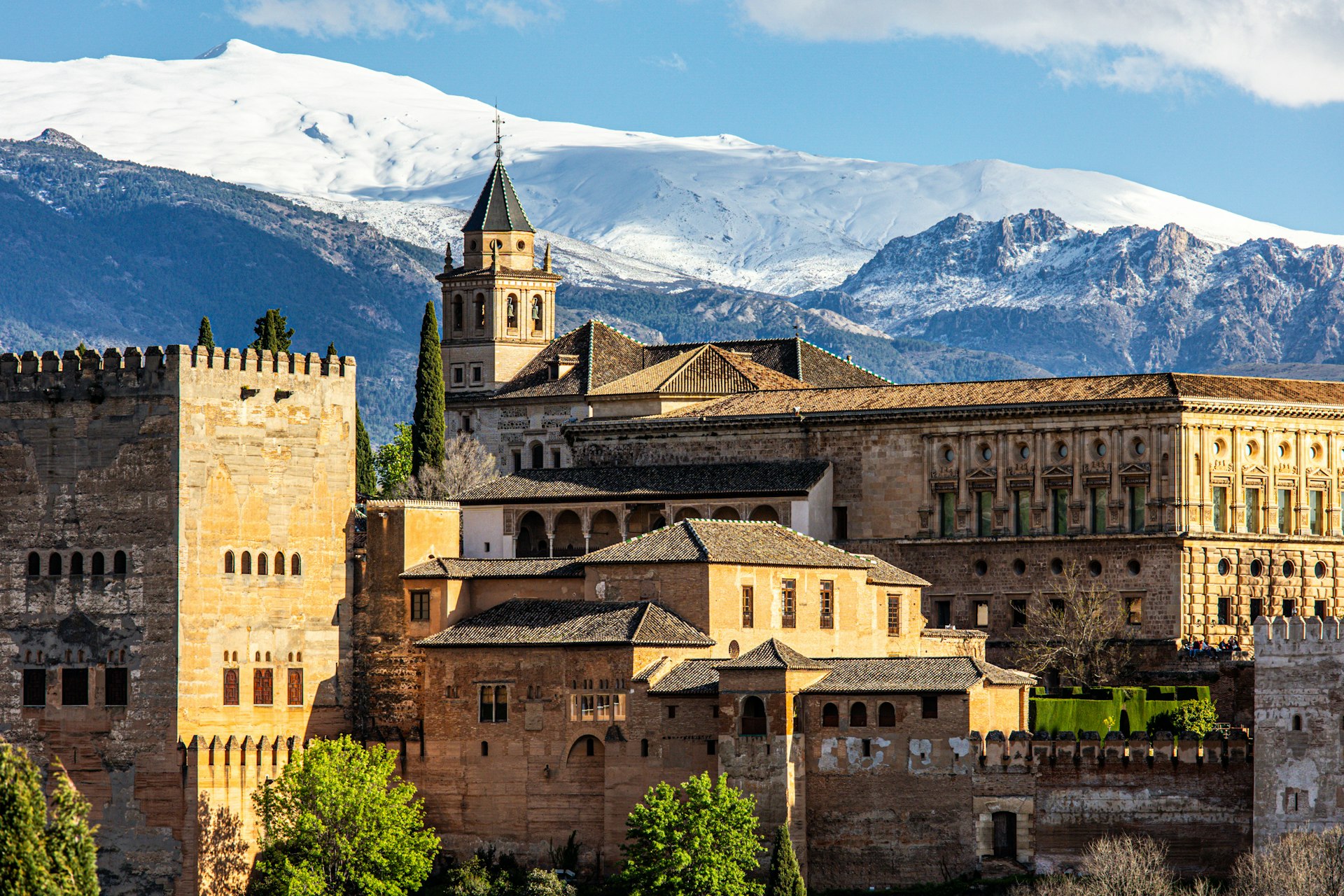 A city with a mountain in the background