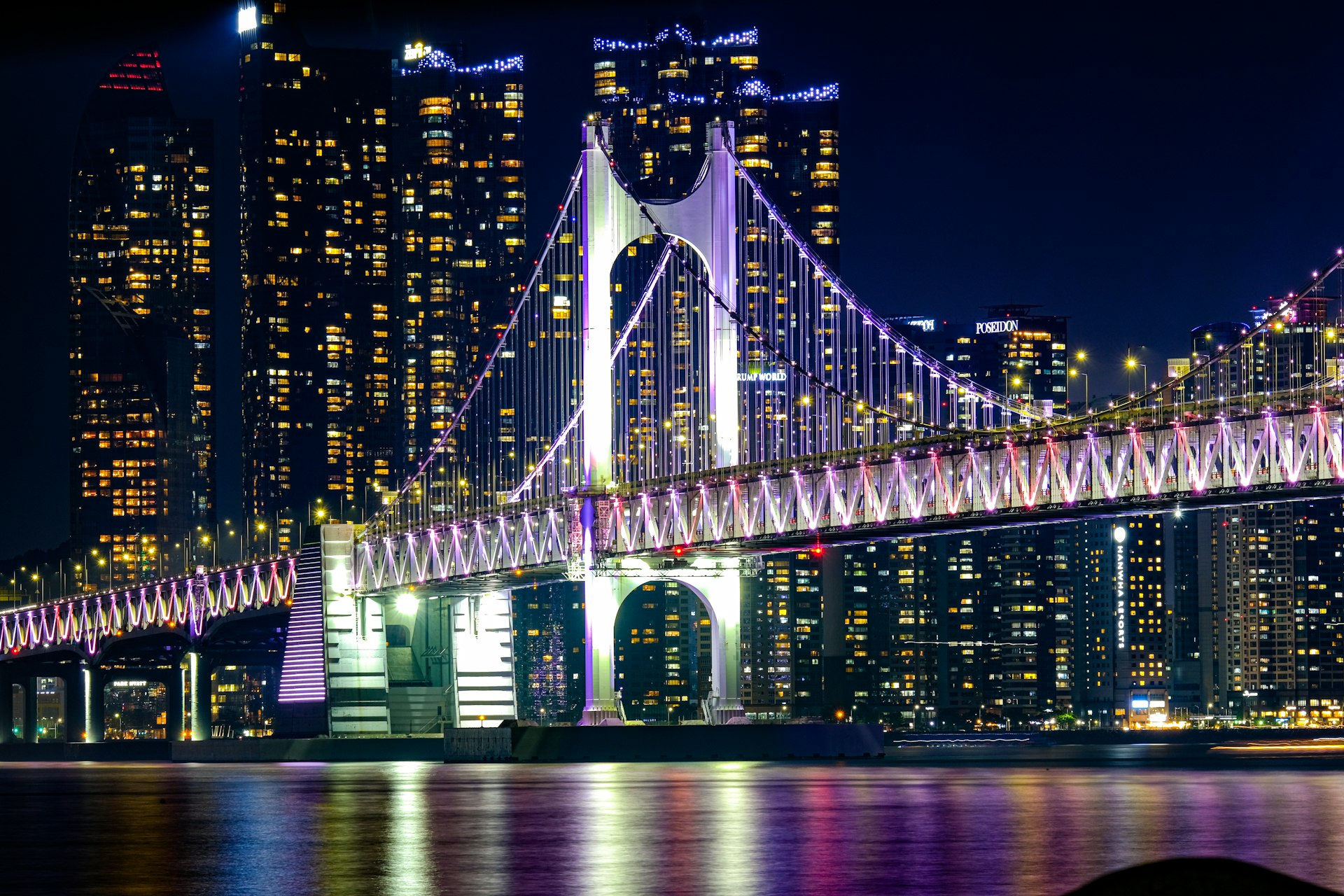 a bridge with lights at night