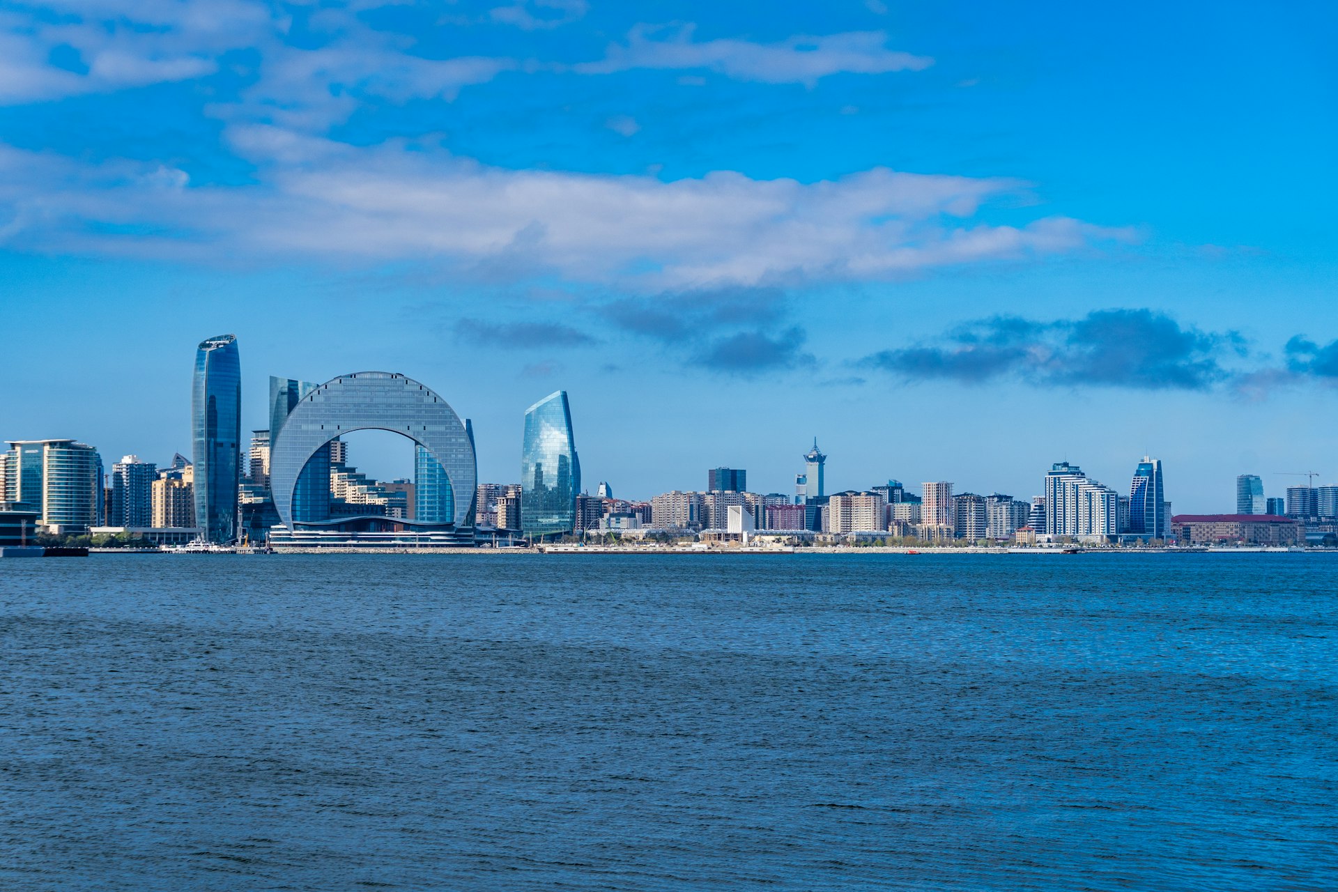 Baku, azerbaijan, skyline on a beautiful day.