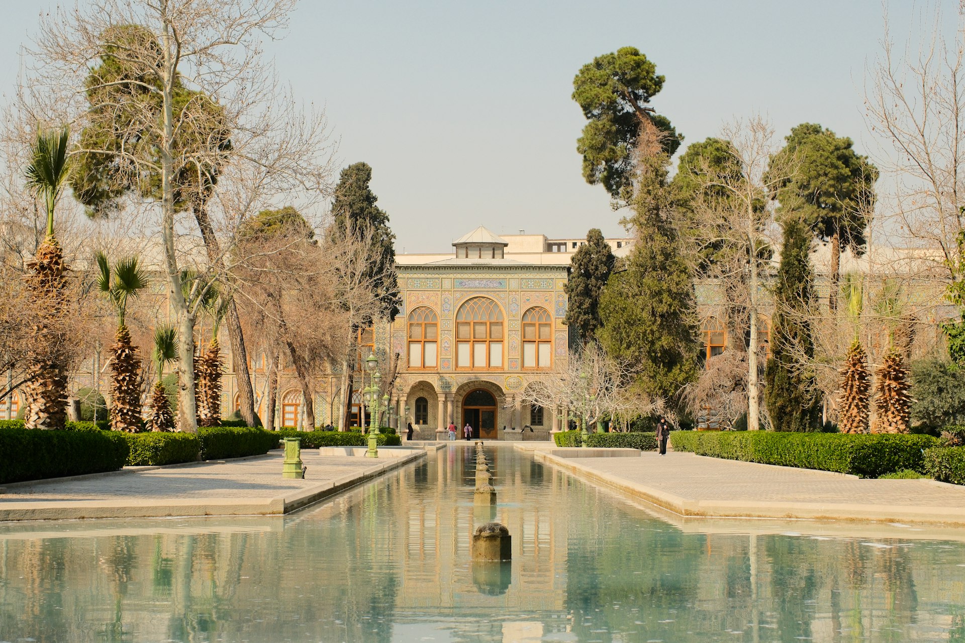 A beautiful palace and reflecting pool in iran.