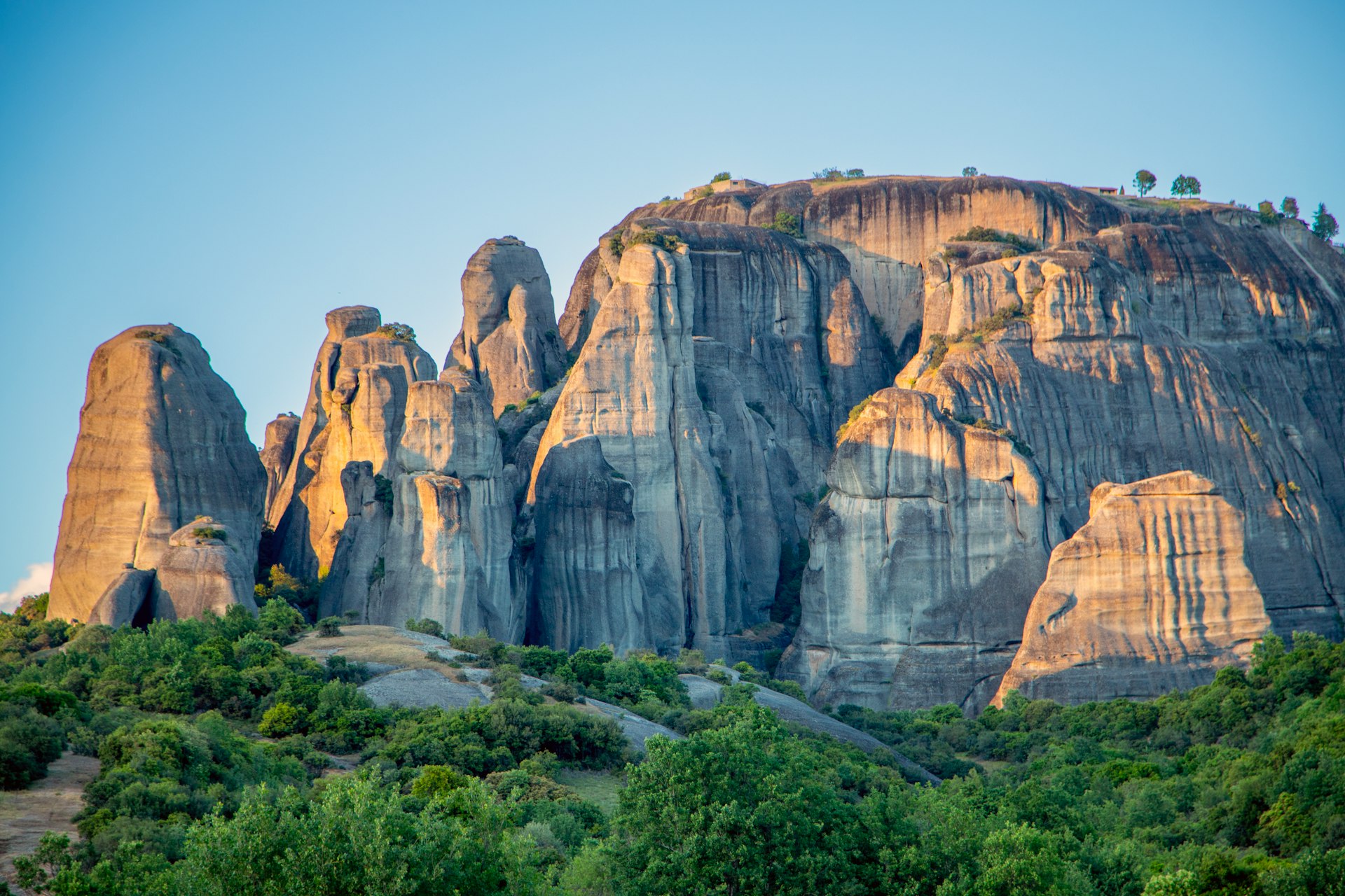a large rock formation in the middle of a forest